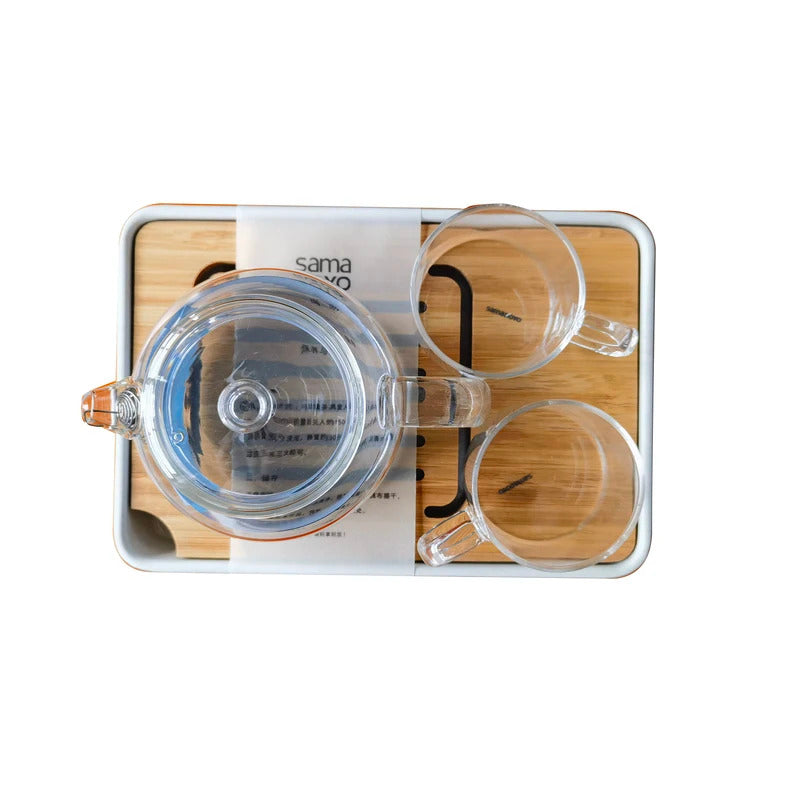 Samadoyo - heat-resistant glass tea set, travel tea set, can of two cups, 180ml, 6oz