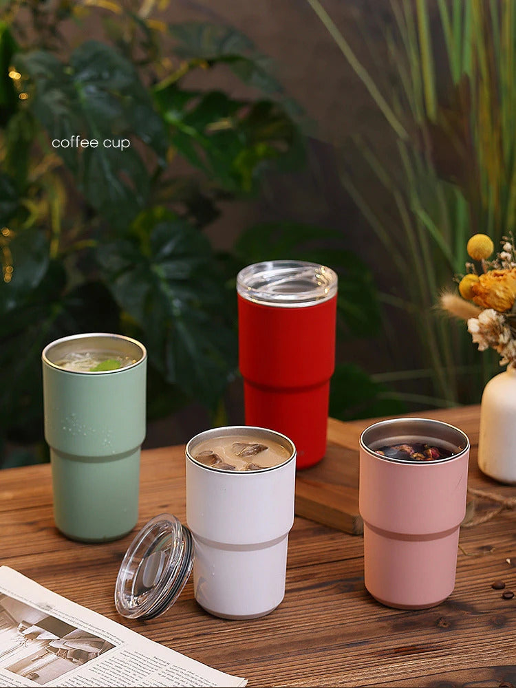 TIPOTIPO - Double layer 304 stainless steel vacuum cup, juice cup, with lid, insulated cup 460ml/560ml