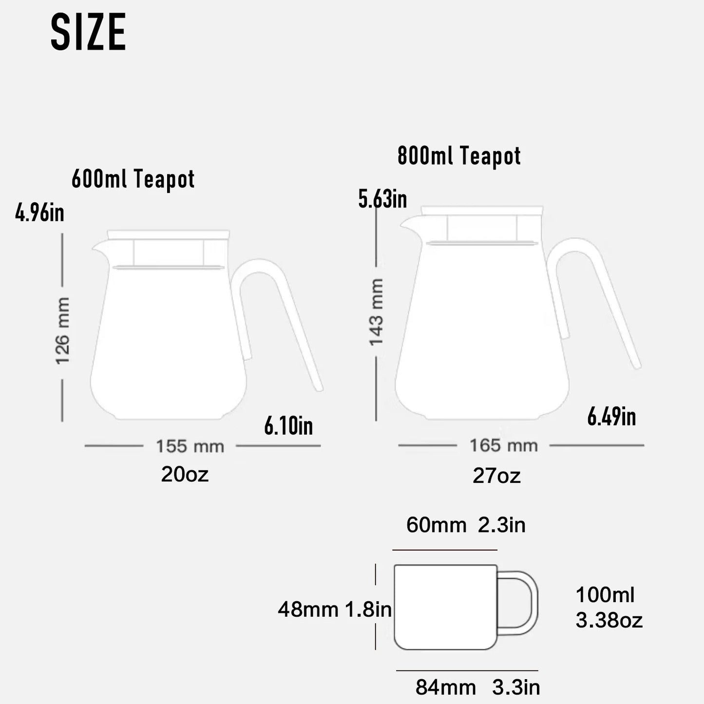 Samadoyo - Glass Teapot Set with Aluminum Lid, Filter, Four Standards, Durable, Heat Capacity, 600ml, 800ml