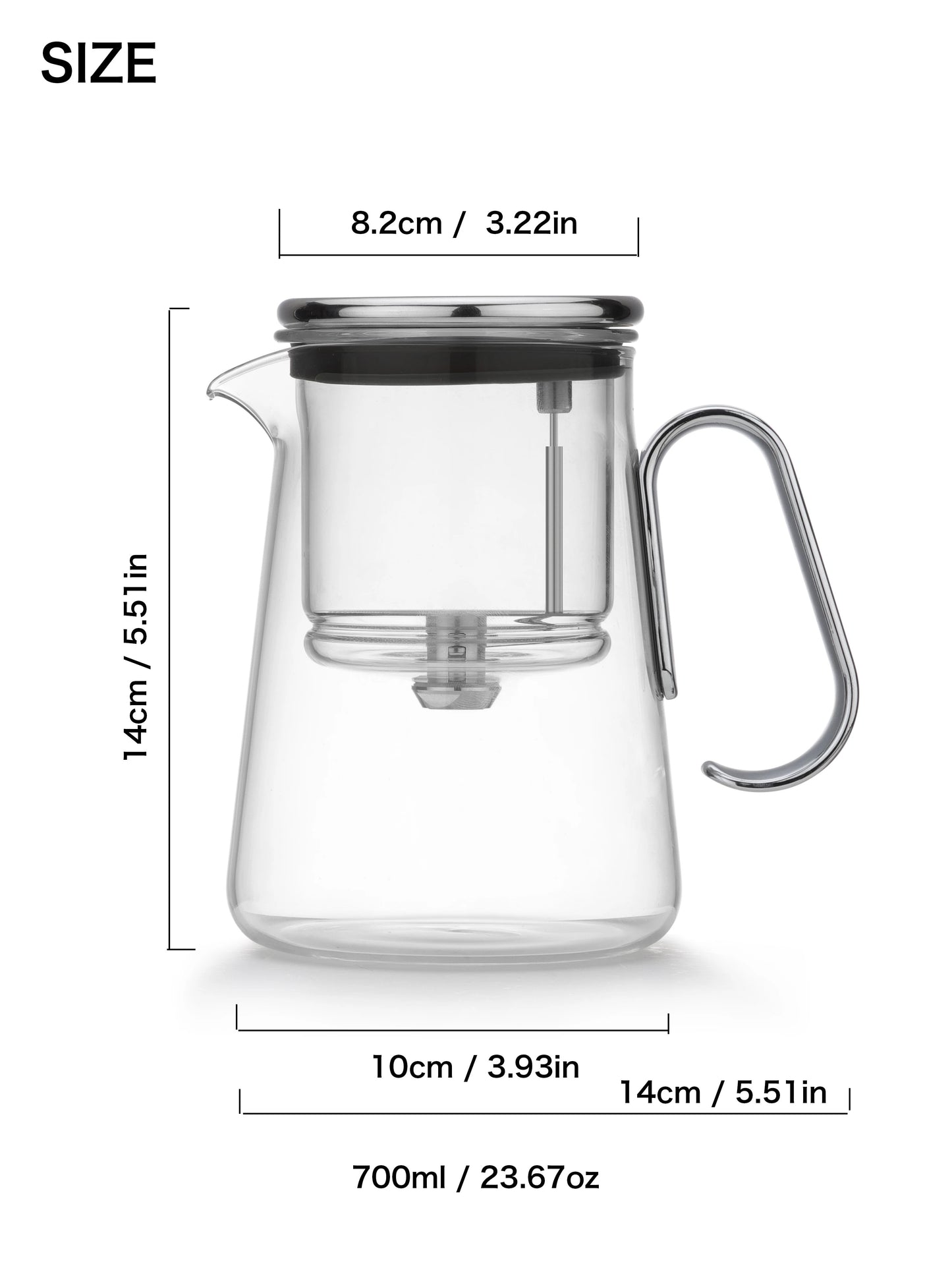 Bonston - Integrated Teapot with Glass Filter, Teapot with Magnetic Switch, 700ml (23.67oz)