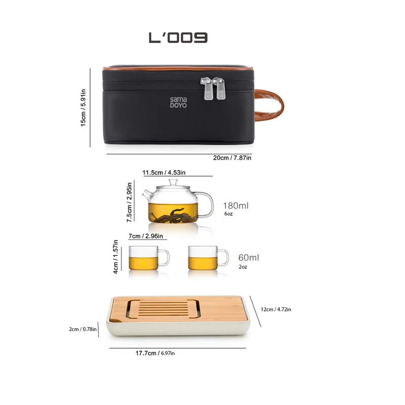 Samadoyo - heat-resistant glass tea set, travel tea set, can of two cups, 180ml, 6oz