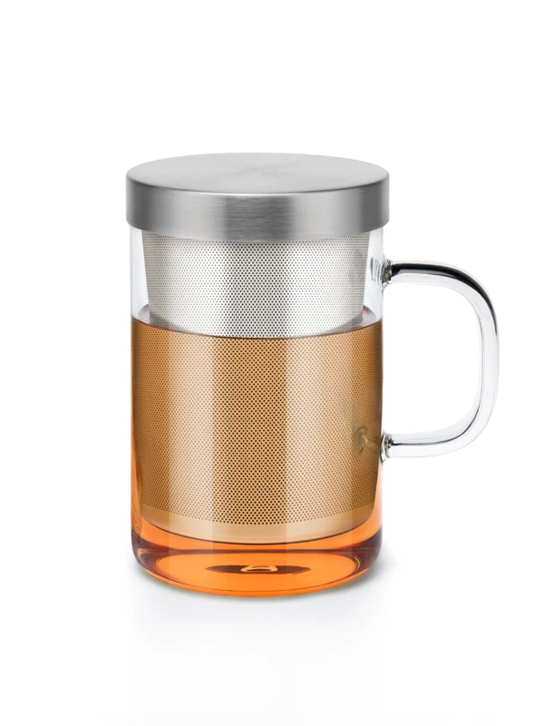 SAMADOYO Hitzebeständige Teetasse aus Glas, Tee-Wasser-Trennung, Edelstahlfilterung, Büro-Teetasse mit Deckel und Henkel