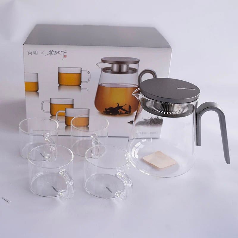 Samadoyo - Glass Teapot Set with Aluminum Lid, Filter, Four Standards, Durable, Heat Capacity, 600ml, 800ml