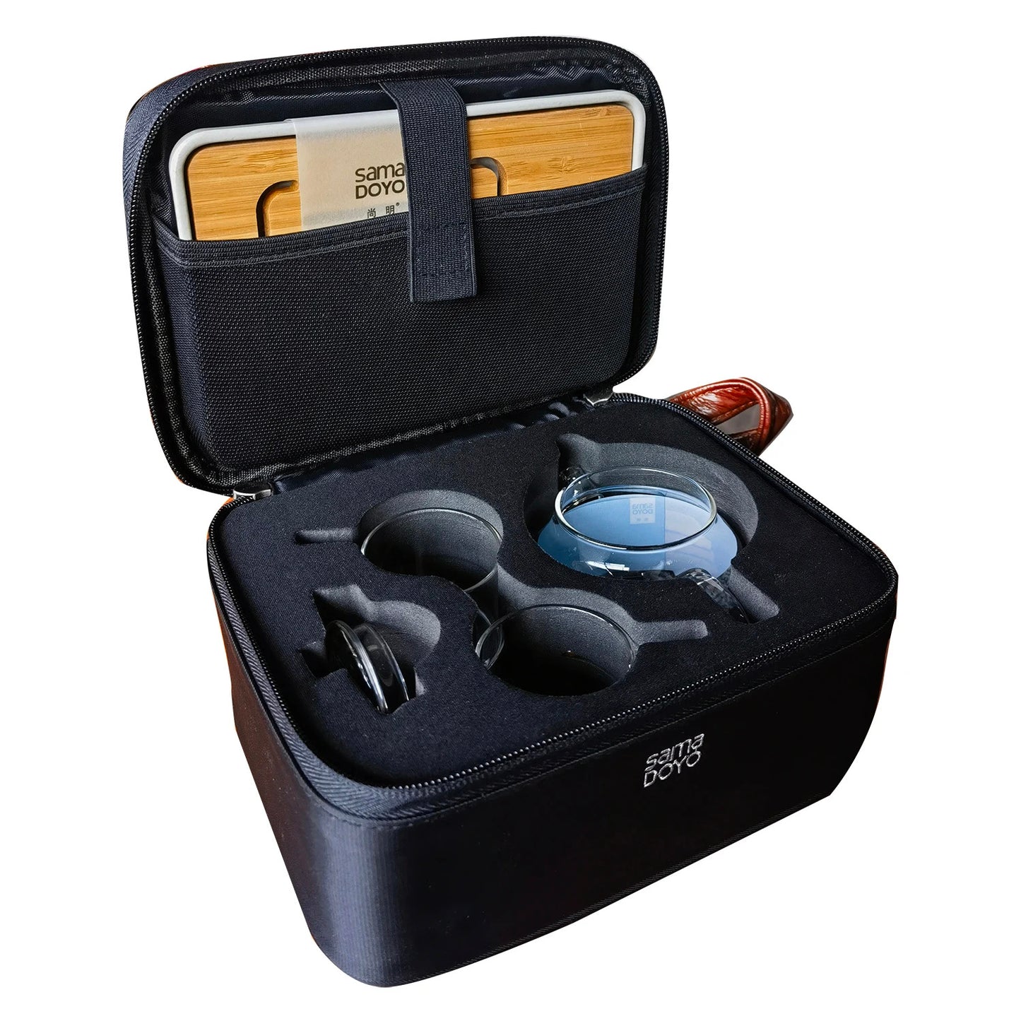 Samadoyo - heat-resistant glass tea set, travel tea set, can of two cups, 180ml, 6oz