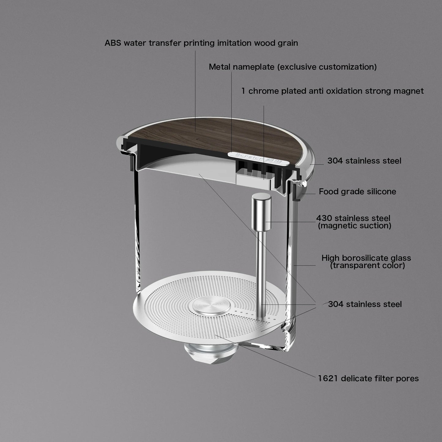 Bonston - Integrated Teapot with Glass Filter, Teapot with Magnetic Switch, 700ml (23.67oz)