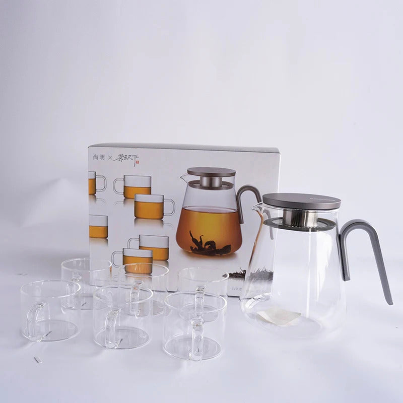 Samadoyo - Glass Teapot Set with Aluminum Lid, Filter, Four Standards, Durable, Heat Capacity, 600ml, 800ml