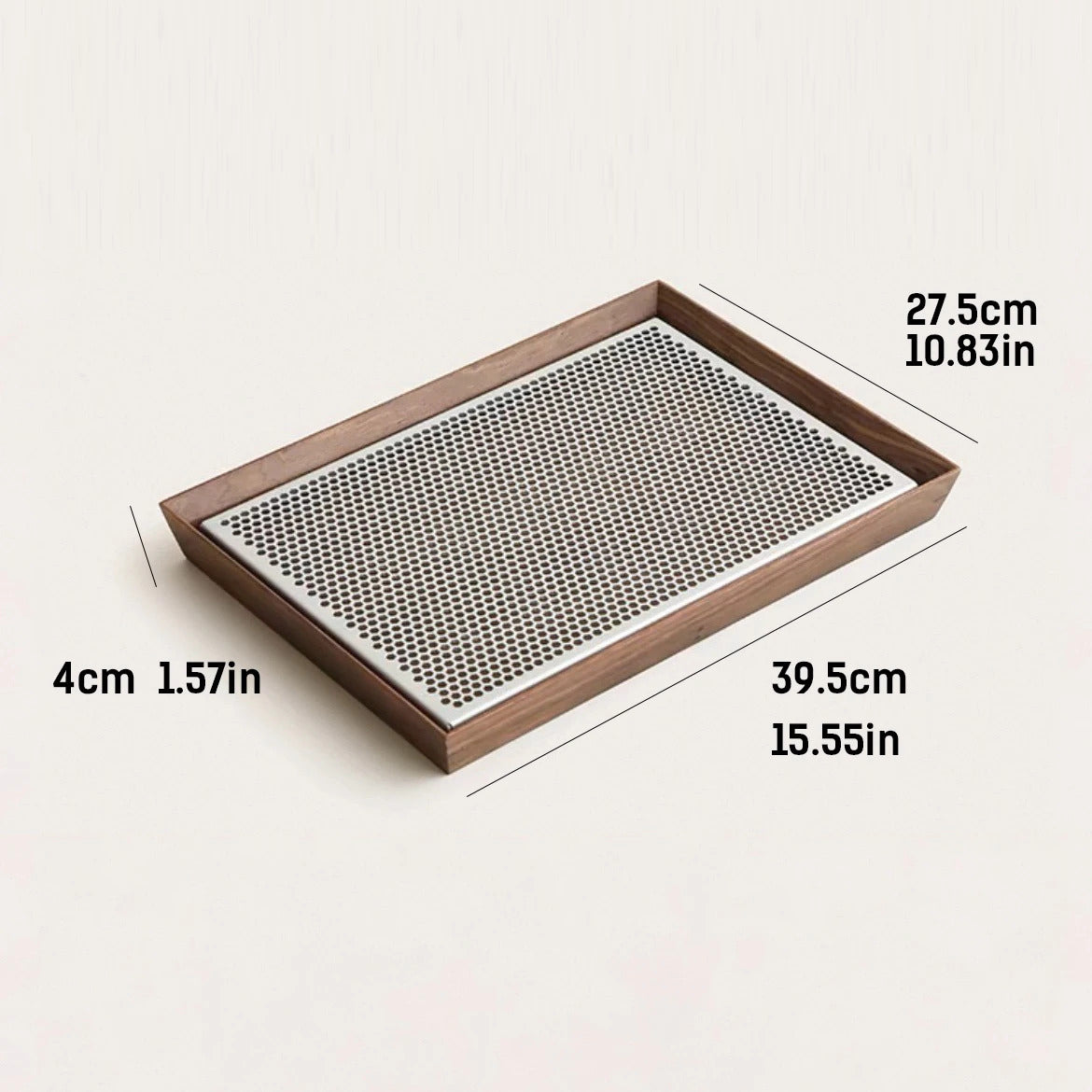 Premium Walnut Water-Catch Tea Tray, Solid Wood + Aluminum Alloy Base, 4 Sizes Available