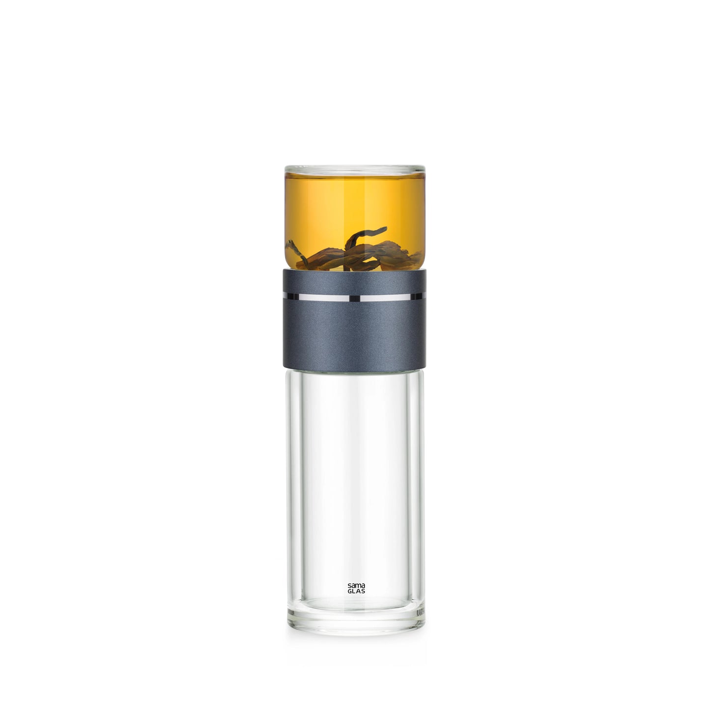 SAMAGLAS High Borosilicate Portable Tea Cup 237ml - Double-Layer Insulated Office/Car Travel Mug - One-Touch Tea-Water Separatio