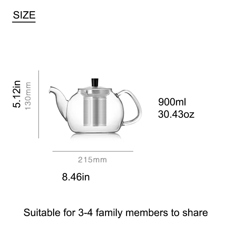 Samadoyo High Borosilicate Heat Resistant Glass Tea Pot Round Long Mouth Filtered Tea Pot 900ml