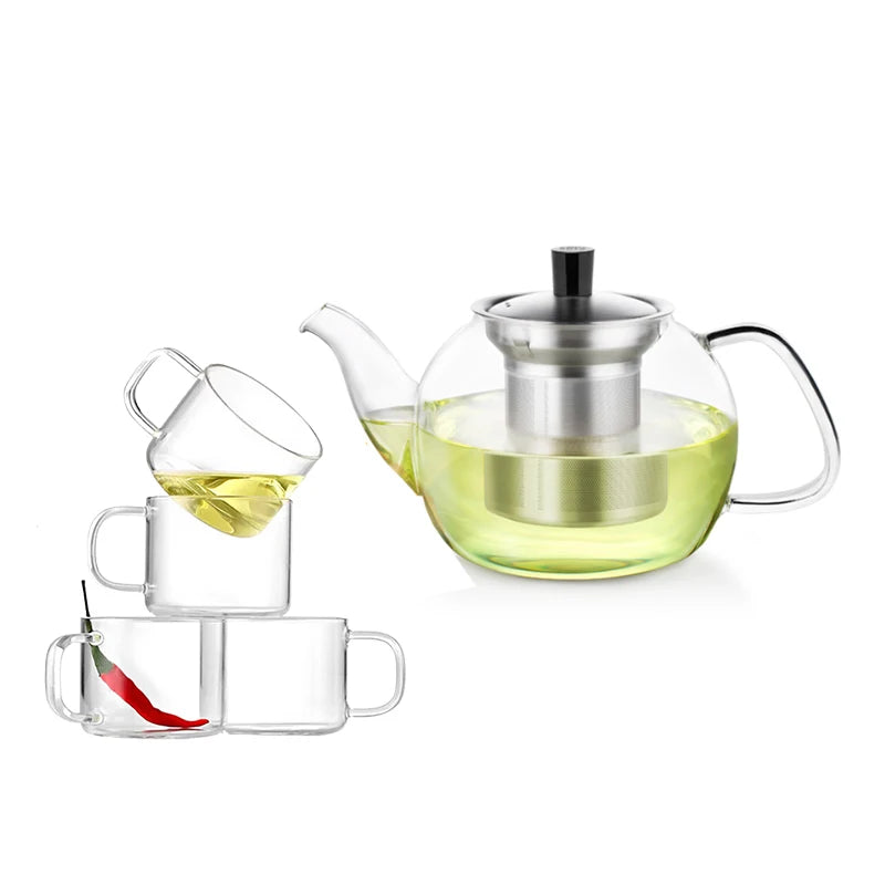 Чайник Samadoyo из термостойкого стекла с высоким содержанием боросиликатного стекла, круглый, с длинным горлом, с фильтром, 900 мл