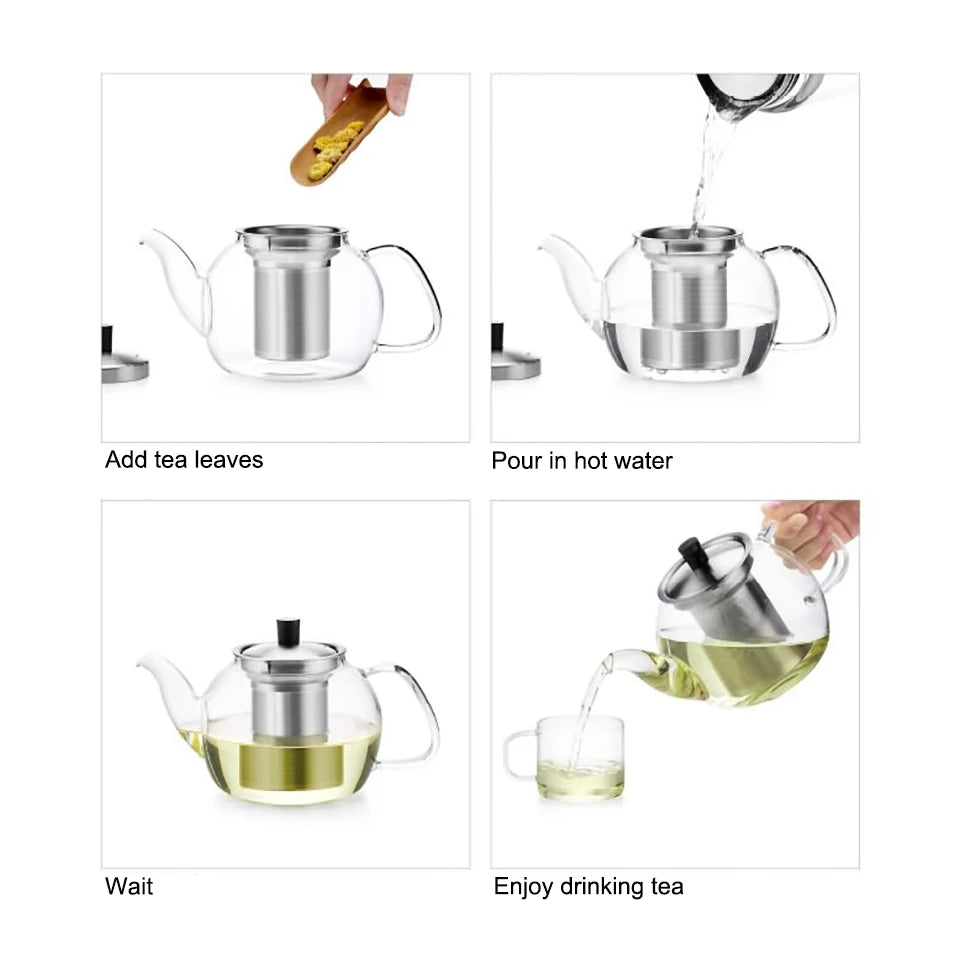 Samadoyo High Borosilicate Heat Resistant Glass Tea Pot Round Long Mouth Filtered Tea Pot 900ml