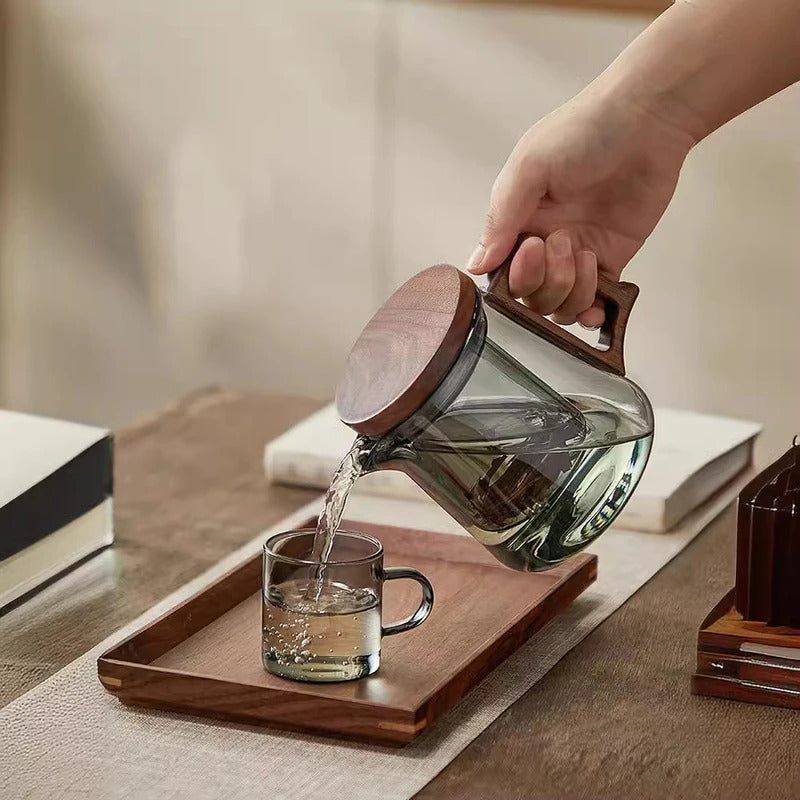 High quality heat-resistant glass teapot with glass filter cup, high-end solid wood lid, 550ml