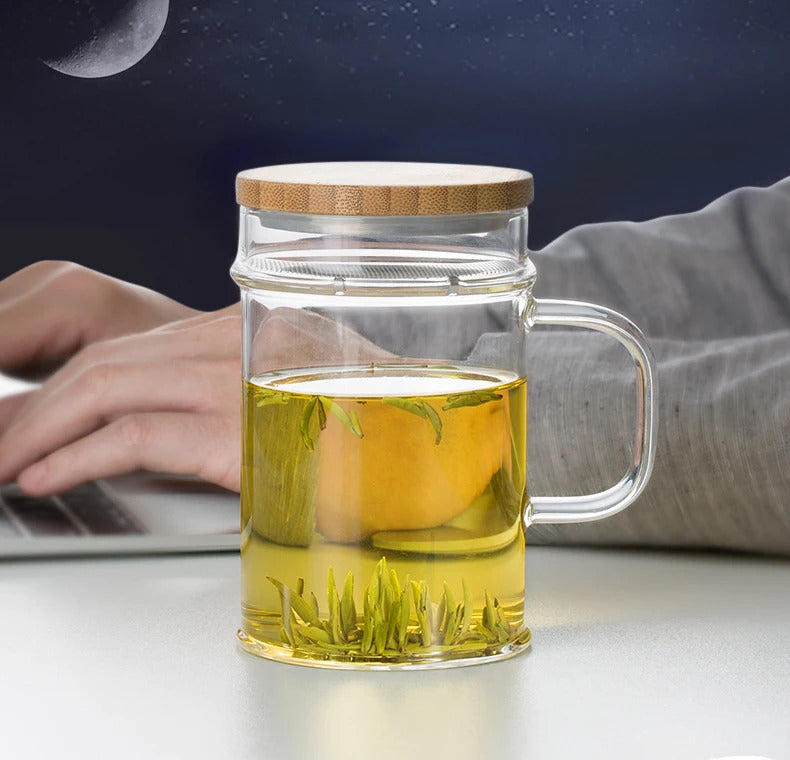 Samadoyo-Tasse à thé en verre résistant à la chaleur avec filtre, tasse verte simple, 400ml