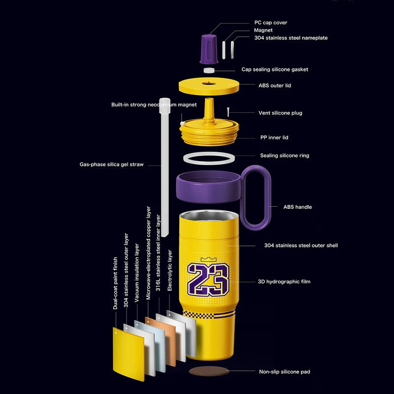 Basketball-Themed Print Tumbler, 316L Stainless Steel Double-Walled Vacuum Insulated Cup, 700ml