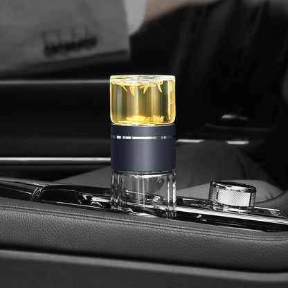 SAMAGLAS Tragbarer Teebecher aus Borosilikatglas, 237 ml – doppelschichtig isolierter Reisebecher für Büro/Auto – Tee-Wasser-Trennung mit einem Tastendruck
