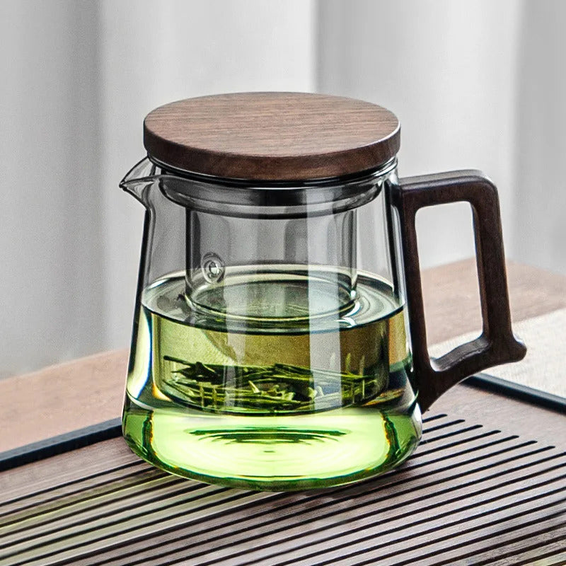 High quality heat-resistant glass teapot with glass filter cup, high-end solid wood lid, 550ml