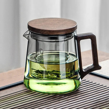 High quality heat-resistant glass teapot with glass filter cup, high-end solid wood lid, 550ml