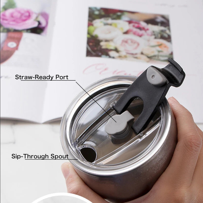 Artistic Vacuum Tumbler – 304 Stainless Steel, Double-Wall Ice Cold Cup w/ Straw & Sip Lid, for Coffee, Beer & Travel