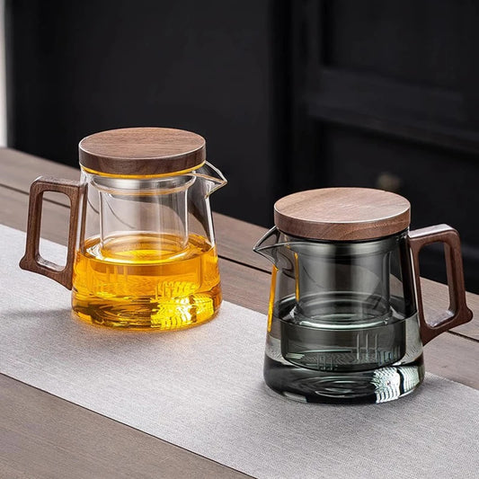 High quality heat-resistant glass teapot with glass filter cup, high-end solid wood lid, 550ml