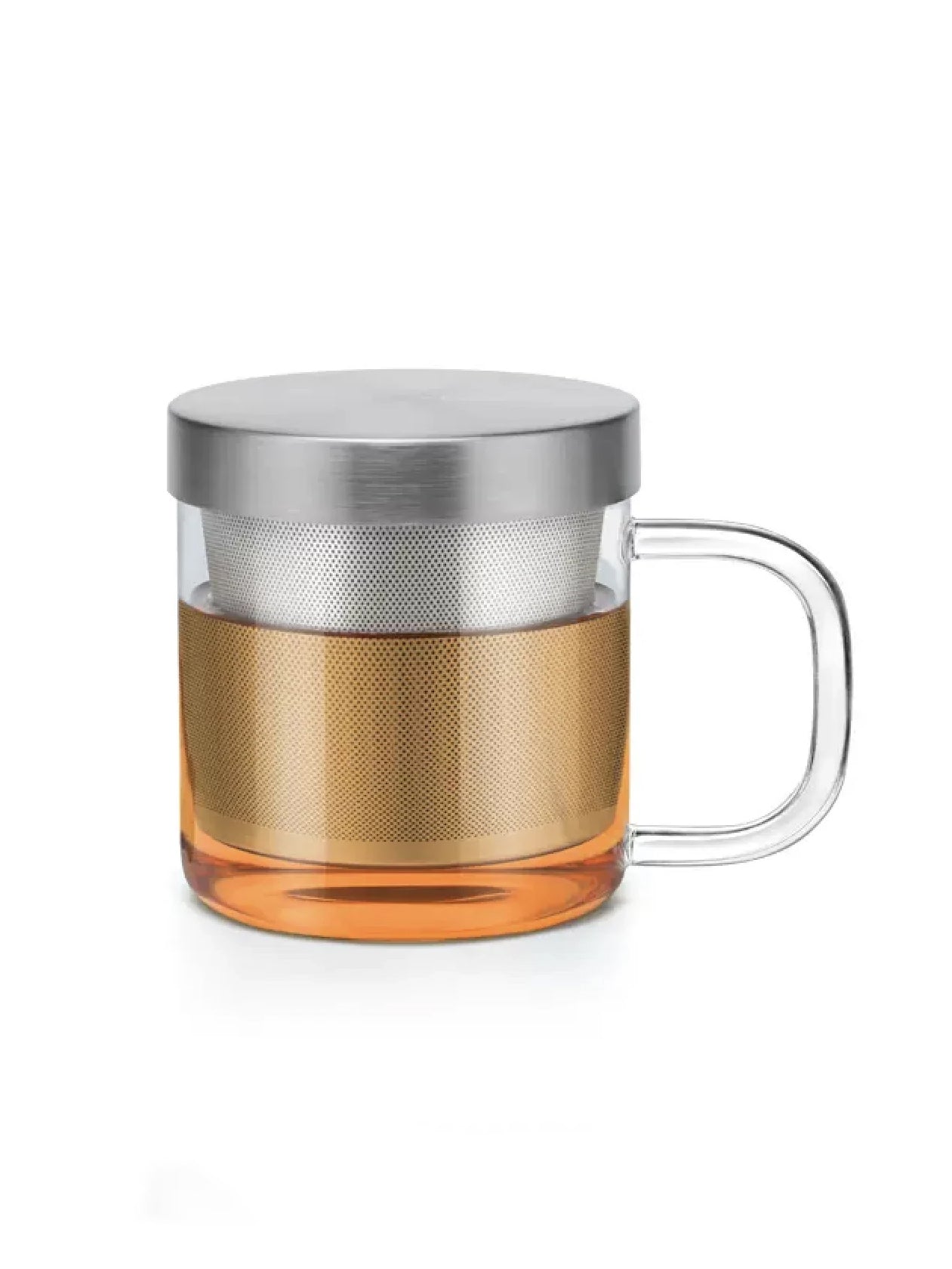SAMADOYO heat-resistant glass tea cup, tea water separation, stainless steel filtering, office tea cup with lid and handle