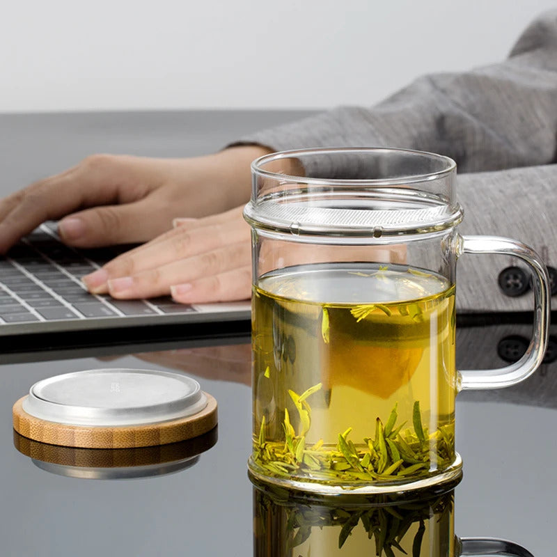 Samadoyo-Tasse à thé en verre résistant à la chaleur avec filtre, tasse verte simple, 400ml