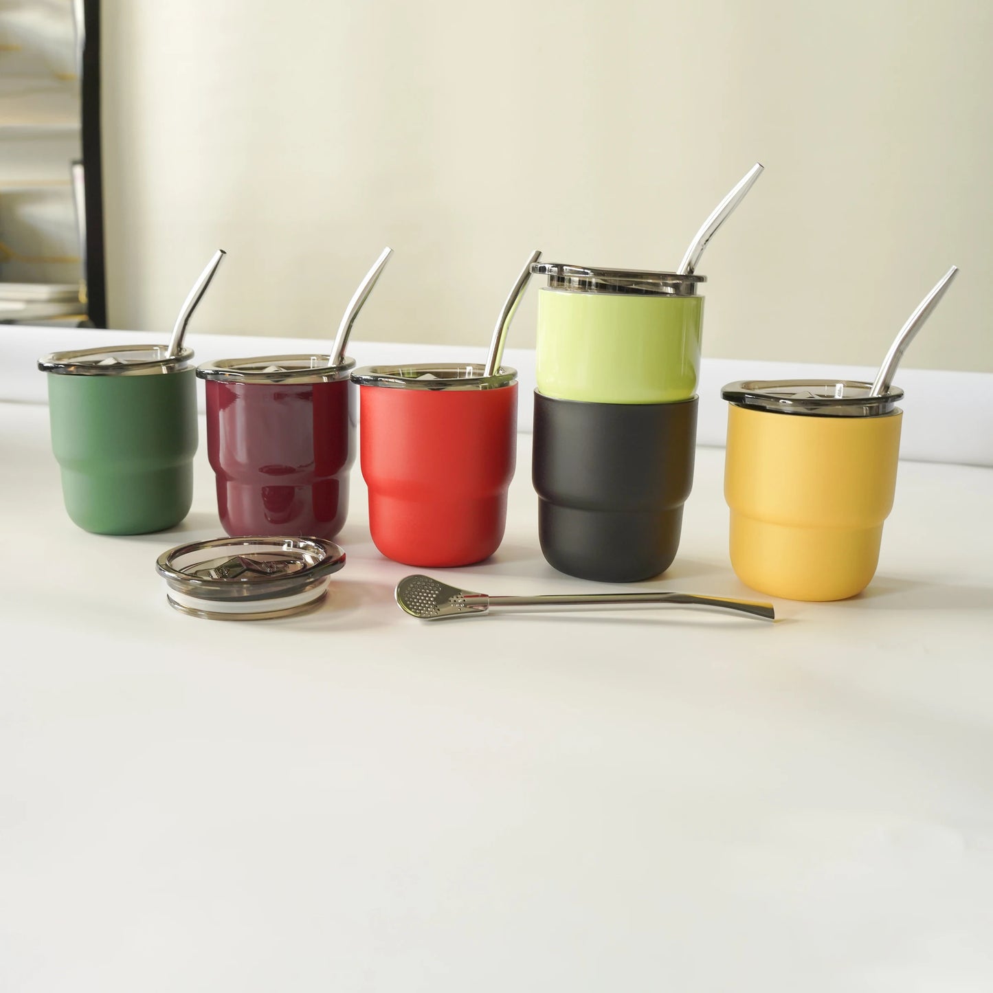 304 Stainless Steel Double-Wall Vacuum Insulated Cup, Coffee Mug, Yerba Mate Cup with Straw, 255ml