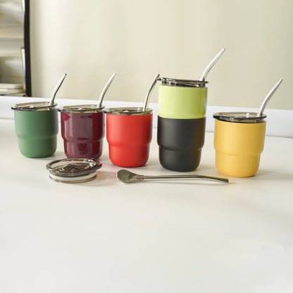 304 Stainless Steel Double-Wall Vacuum Insulated Cup, Coffee Mug, Yerba Mate Cup with Straw, 255ml