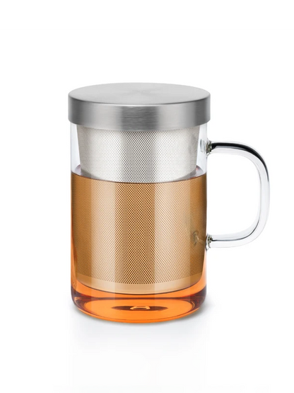 SAMADOYO heat-resistant glass tea cup, tea water separation, stainless steel filtering, office tea cup with lid and handle