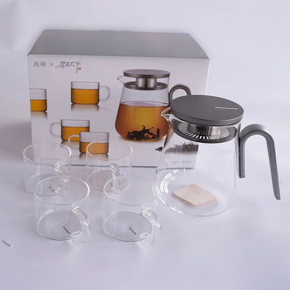Samadoyo - Glass Teapot Set with Aluminum Lid, Filter, Four Standards, Durable, Heat Capacity, 600ml, 800ml