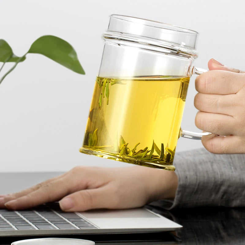Samadoyo-Tasse à thé en verre résistant à la chaleur avec filtre, tasse verte simple, 400ml