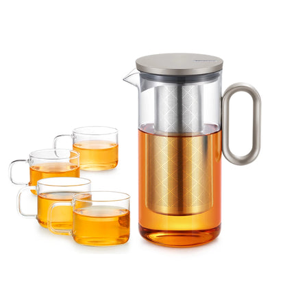 Samadoyo Heat-resistant Glass Tea Pot Aluminum Alloy Cup Lid Modern Tea Pot with Filter Screen Tea Pot Boiling Pot Tea Set 900ML