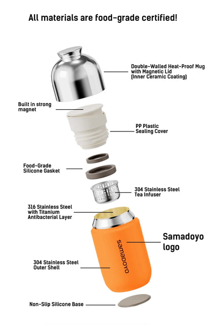 Samadoyo Travel Mini Tea Infuser Mug (316 stainless steel) with Thermal Insulation, Includes Leather Case! 160ml