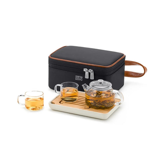 Samadoyo - heat-resistant glass tea set, travel tea set, can of two cups, 180ml, 6oz
