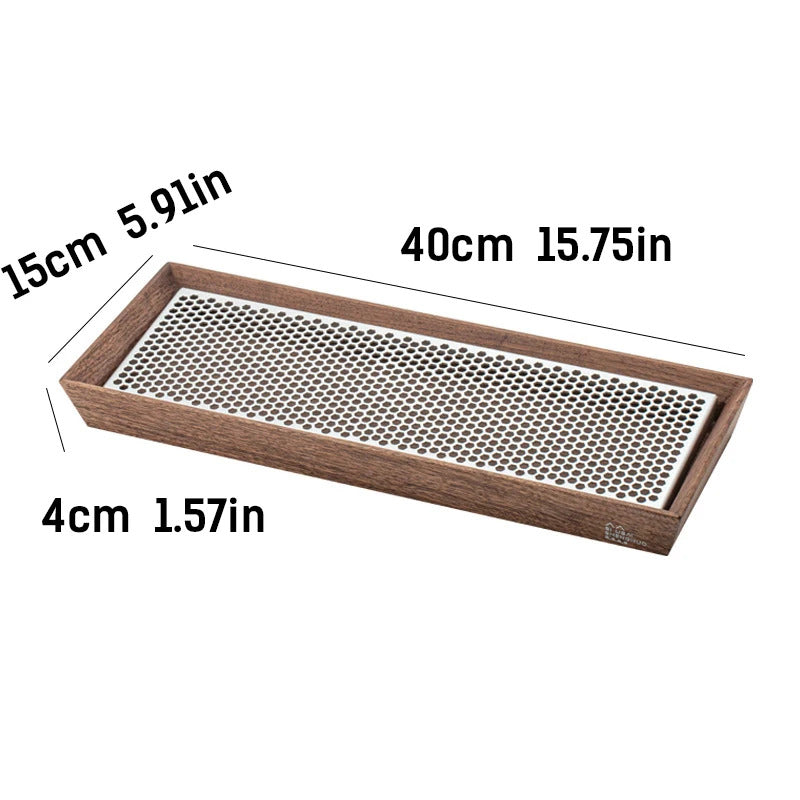 Premium Walnut Water-Catch Tea Tray, Solid Wood + Aluminum Alloy Base, 4 Sizes Available