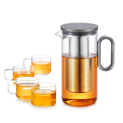 Samadoyo Heat-resistant Glass Tea Pot Aluminum Alloy Cup Lid Modern Tea Pot with Filter Screen Tea Pot Boiling Pot Tea Set 900ML