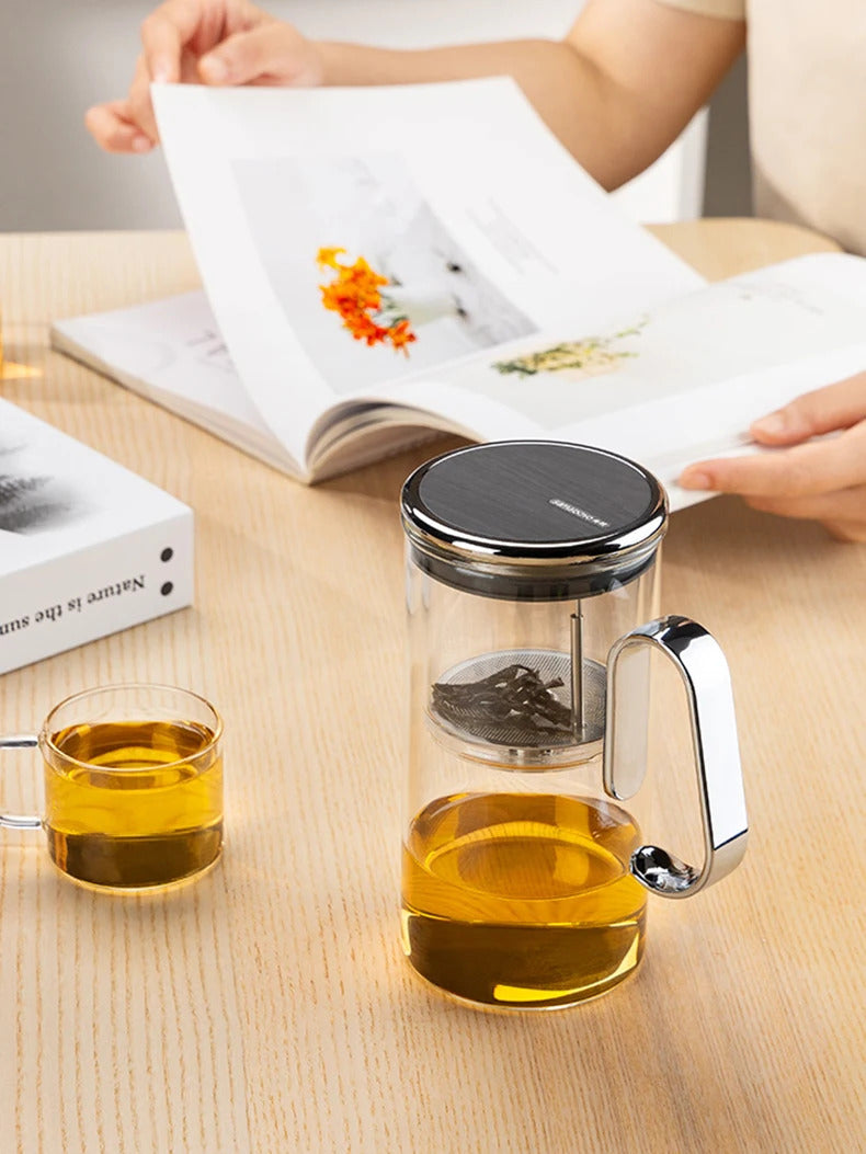 SAMADOYO Heat-Resistant Glass Teapot 580ml with Tea Strainer, Tea-Water Separation Pot