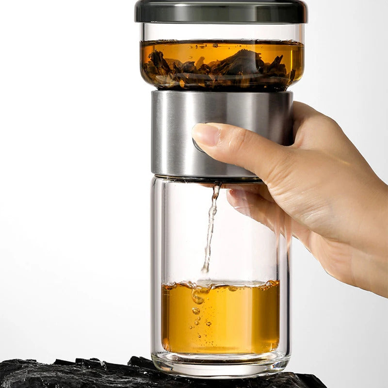 Heat-Resistant Glass Teacup, Teapot, Modular Tea Infuser, Portable Travel Tea Set with Carry Case, 270ml