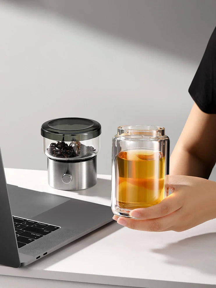 Heat-Resistant Glass Teacup, Teapot, Modular Tea Infuser, Portable Travel Tea Set with Carry Case, 270ml