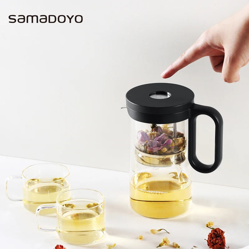 Samadoyo - Integrated Glass Teapot with One-Touch Tea Strainer, Heat-Resistant (500ml/700ml)
