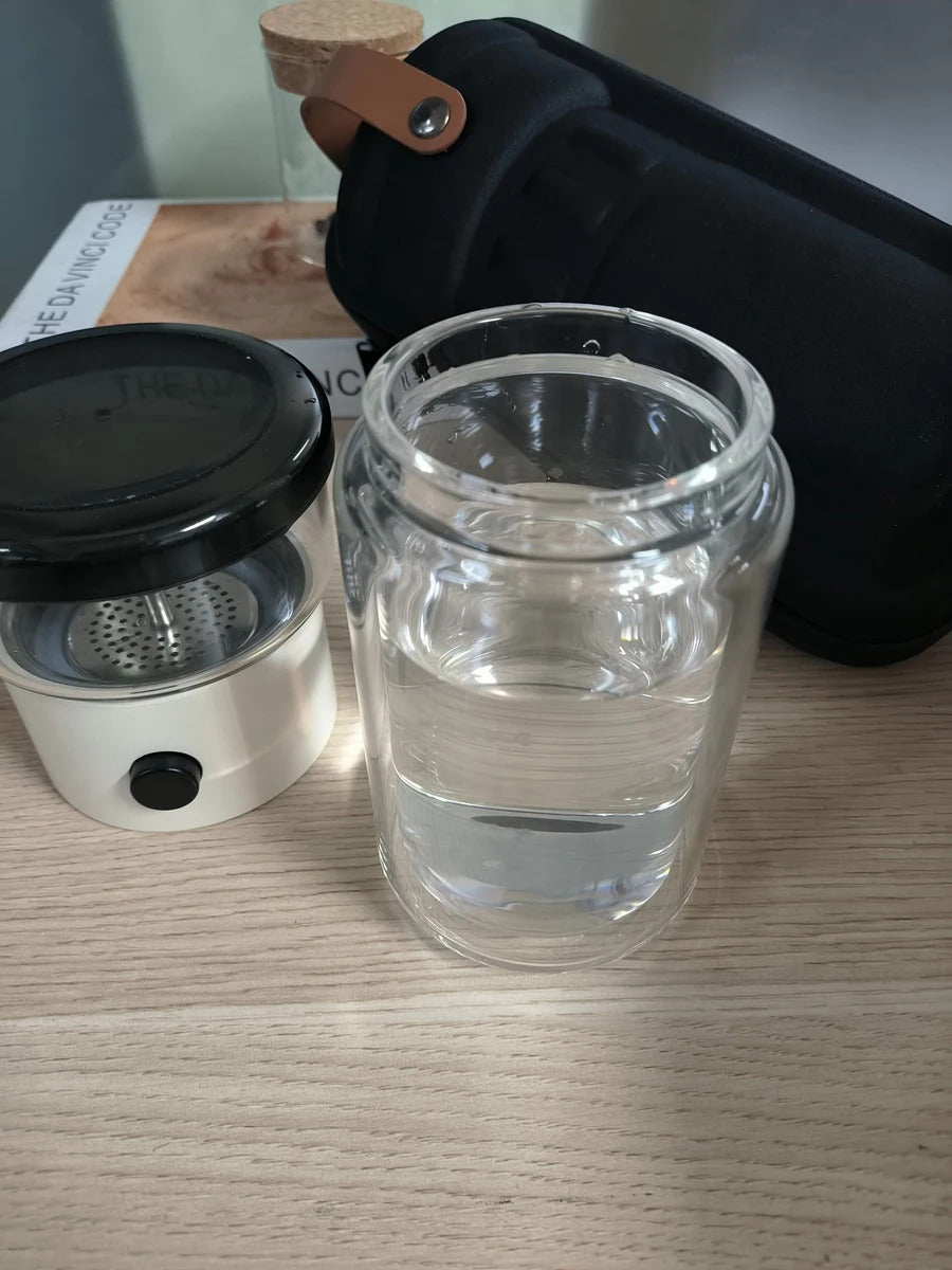 Heat-Resistant Glass Teacup, Teapot, Modular Tea Infuser, Portable Travel Tea Set with Carry Case, 270ml