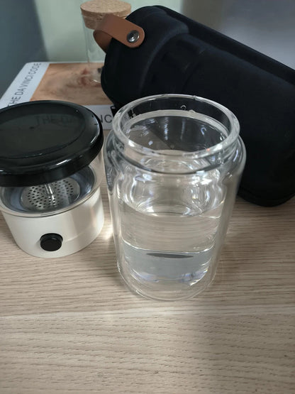 Heat-Resistant Glass Teacup, Teapot, Modular Tea Infuser, Portable Travel Tea Set with Carry Case, 270ml