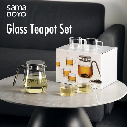 Samadoyo - Glass Teapot Set with Aluminum Lid, Filter, Four Standards, Durable, Heat Capacity, 600ml, 800ml