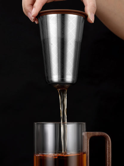 Bonston Heat-Resistant Glass Teapot Cup with 304 Stainless Steel Filter, Personal water cup, tea cup, Wood Accents - 500ml