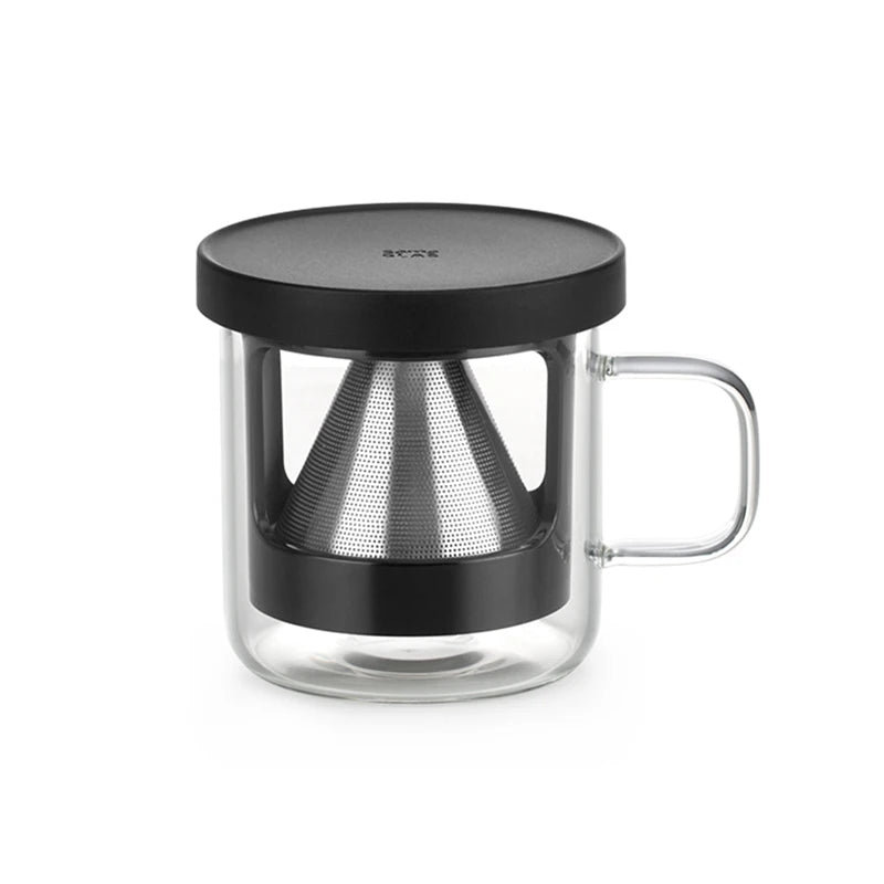 Portable Pour Over Stainless Steel Coffee Filter Cup - SAMADOYO Personal Coffee Mug with Glass Cup Stand