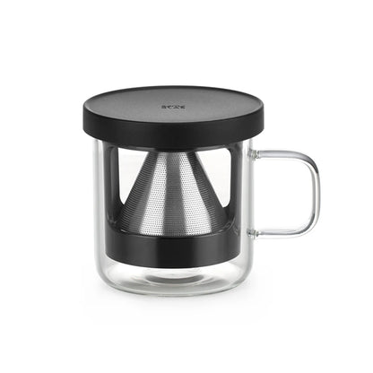 Portable Pour Over Stainless Steel Coffee Filter Cup - SAMADOYO Personal Coffee Mug with Glass Cup Stand