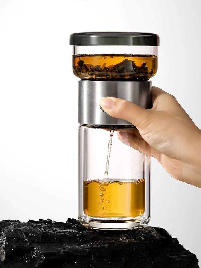 Heat-Resistant Glass Teacup, Teapot, Modular Tea Infuser, Portable Travel Tea Set with Carry Case, 270ml