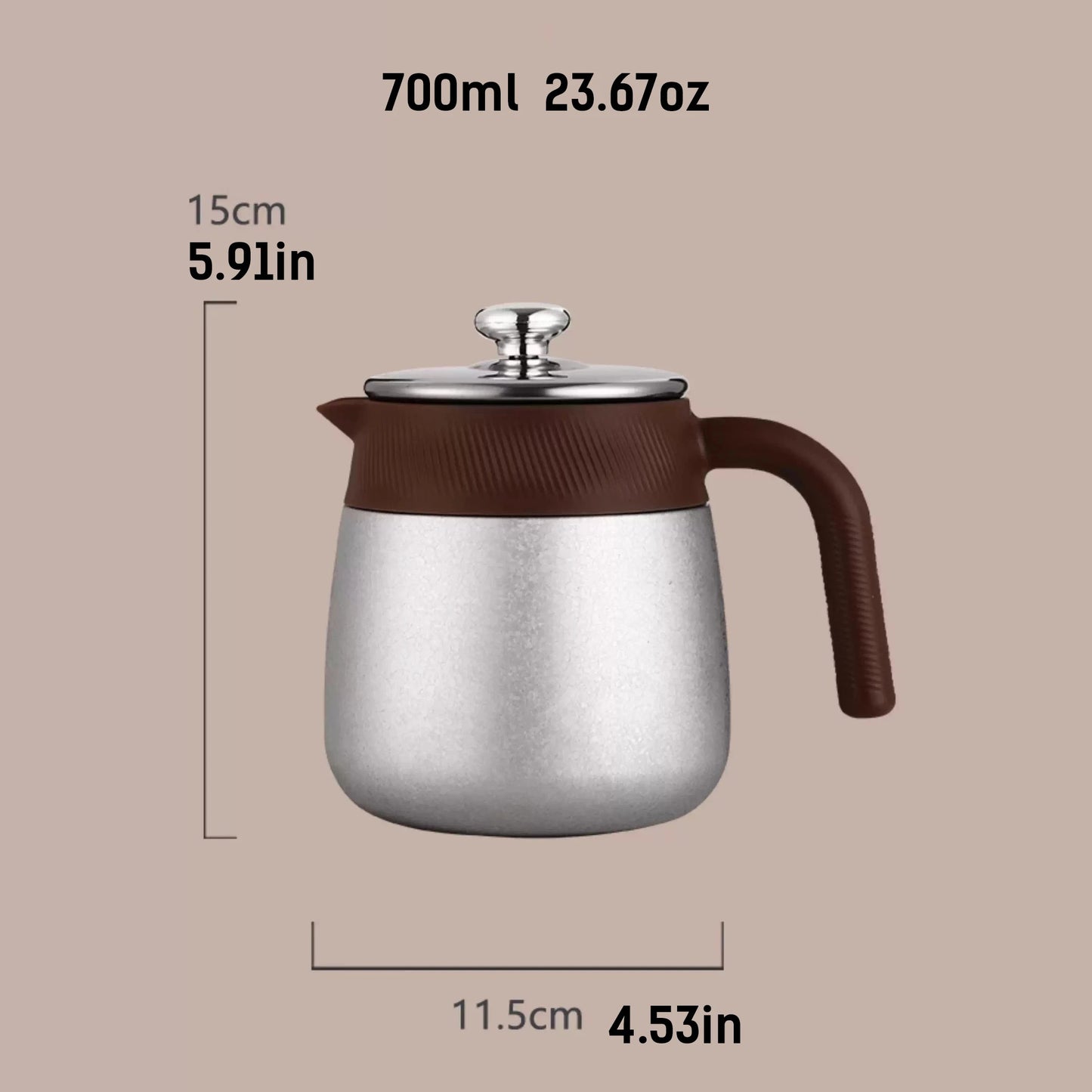 316 Stainless Steel Double-Wall Vacuum Insulated Teapot with Filter, 700ml