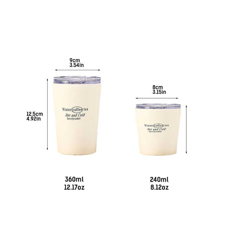 304 Stainless Steel Double-Wall Vacuum Insulated Coffee Cup, Milk Cup, Car Cup, with Lid – 240ml/360ml