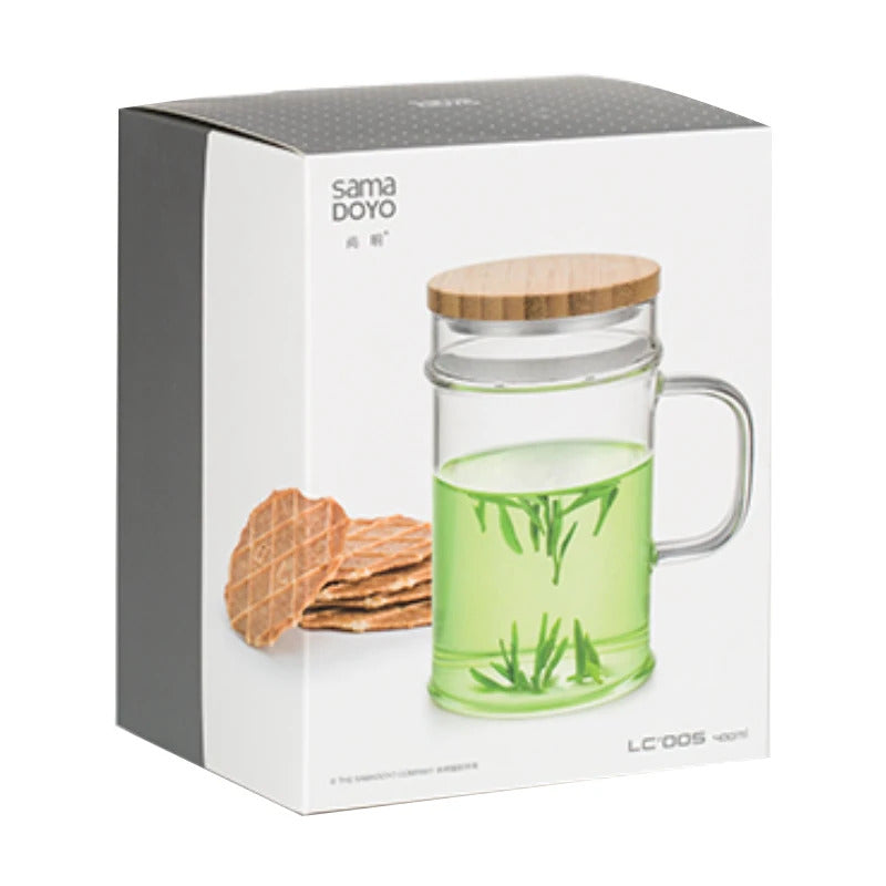 Samadoyo-Tasse à thé en verre résistant à la chaleur avec filtre, tasse verte simple, 400ml