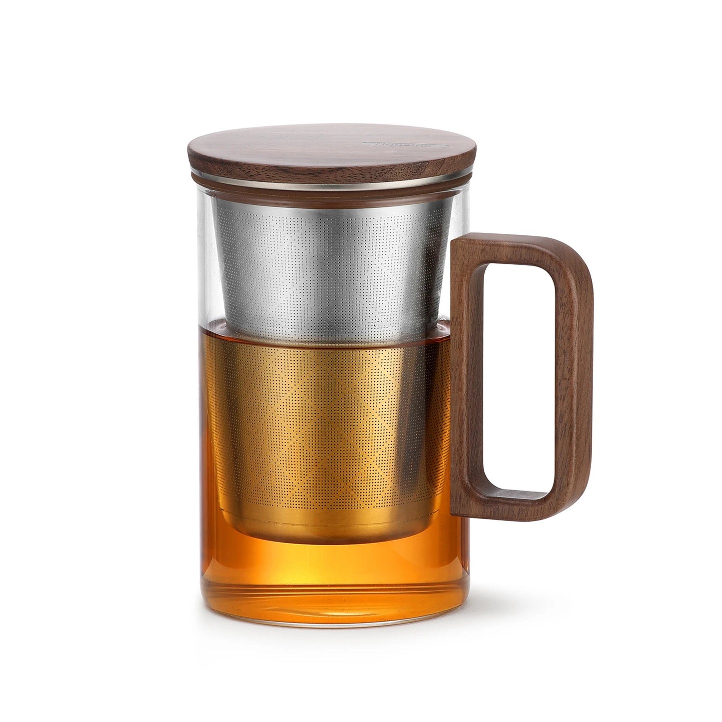 Bonston Heat-Resistant Glass Teapot Cup with 304 Stainless Steel Filter, Personal water cup, tea cup, Wood Accents - 500ml